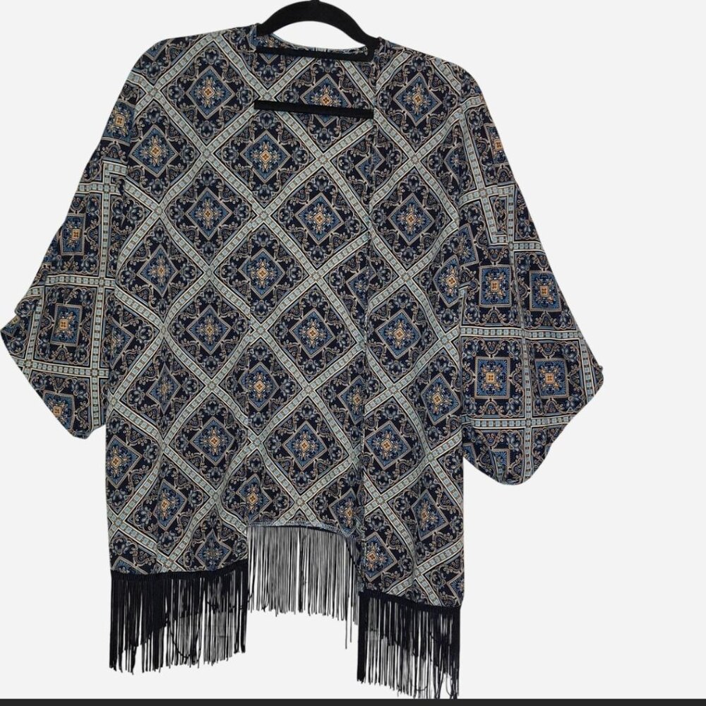 Women's Kimono, blue and gold geometric print size medium/large